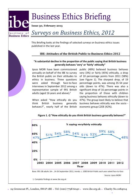 Surveys on Business Ethics, 2012 - Institute of Business Ethics