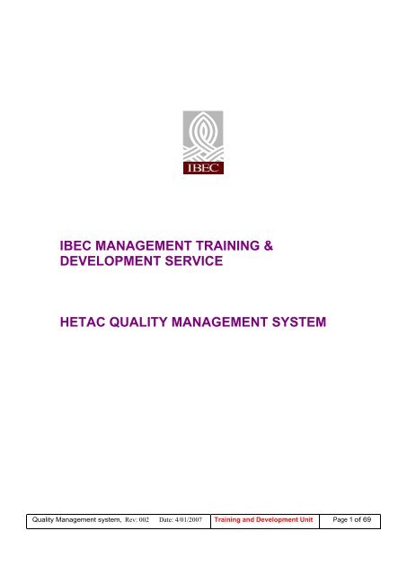 IBEC Quality Assurance Procedures.pdf - IBEC Training and ...