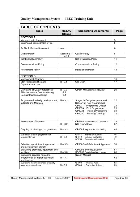 IBEC Quality Assurance Procedures.pdf - IBEC Training and ...