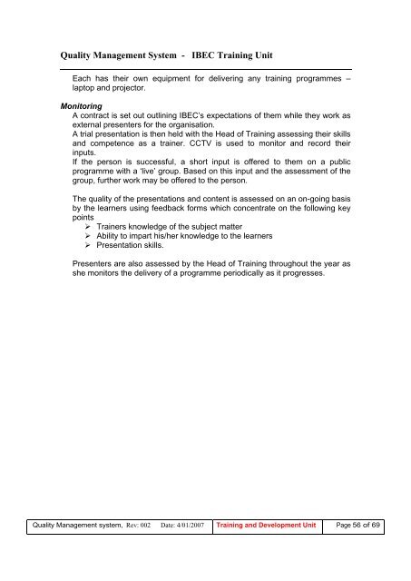 IBEC Quality Assurance Procedures.pdf - IBEC Training and ...