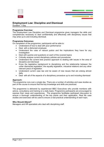 Employment Law: Discipline and Dismissal - IBEC Training and ...