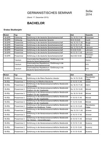 GERMANISTISCHES SEMINAR BACHELOR