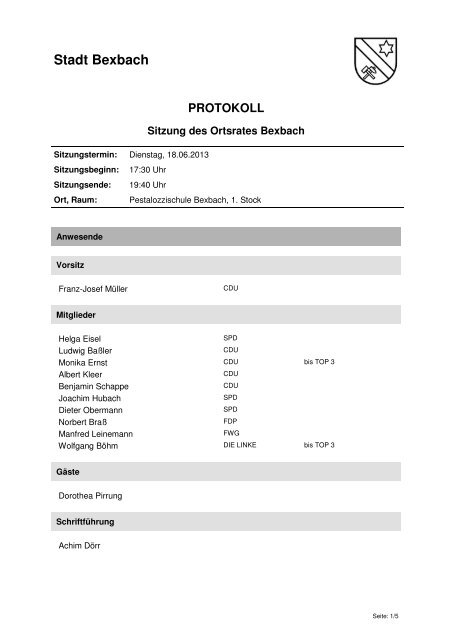 Niederschrift - Bexbach