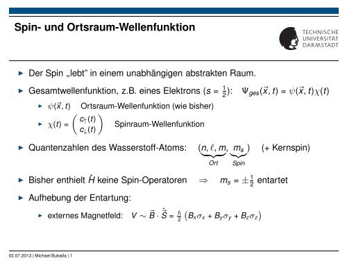 Spin- und Ortsraum-Wellenfunktion