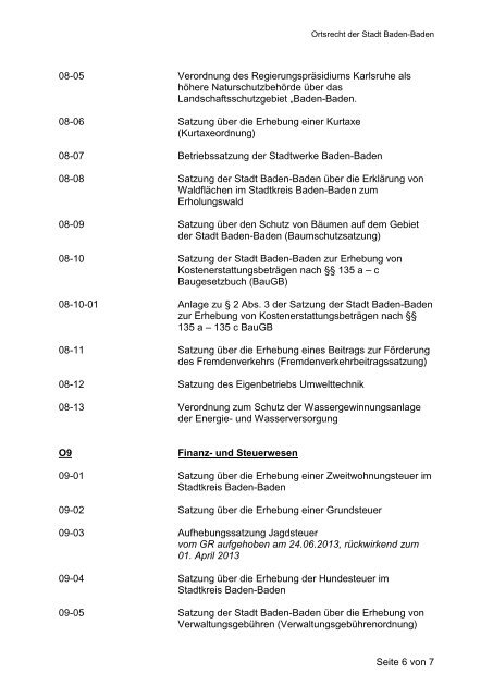 Inhaltsverzeichnis Ortsrecht - Baden-Baden