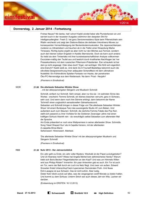 Programmwoche 1/2014 - ARD.de