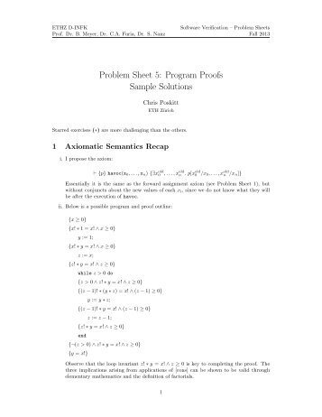 Problem Sheet 5: Program Proofs Sample Solutions - ETH ZÃ¼rich
