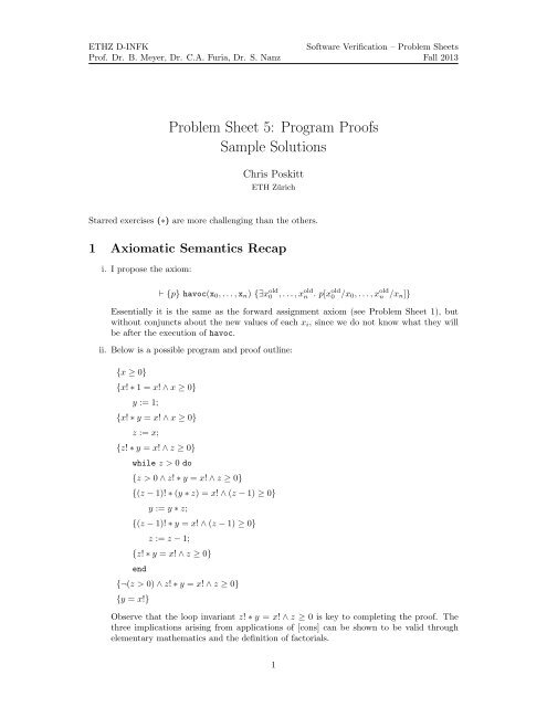 Problem Sheet 5: Program Proofs Sample Solutions - ETH ZÃ¼rich