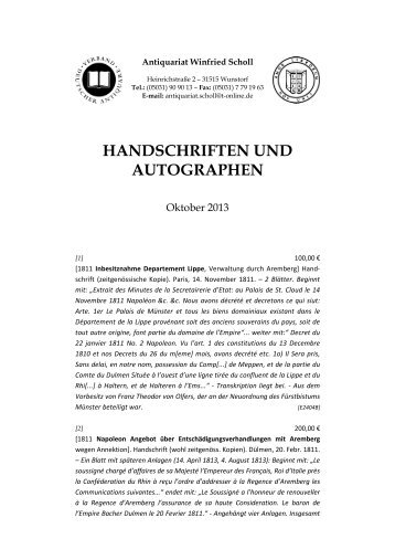 Handschriften und Autographen - Antiquariat Winfried Scholl