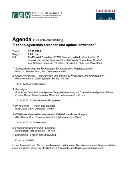 Agenda als PDF - bei der IBH IT-Service GmbH