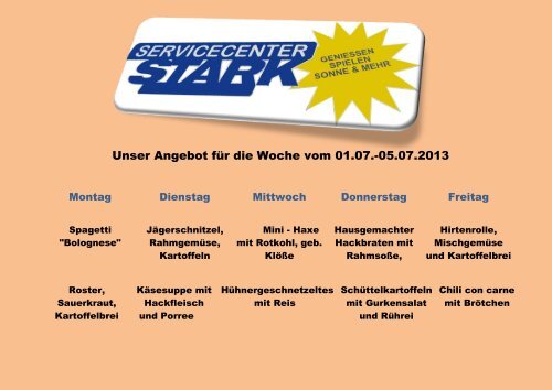 Unser Angebot für die Woche vom 01.07.-05.07.2013