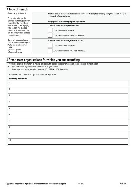 Application for person and organisation information from the ...