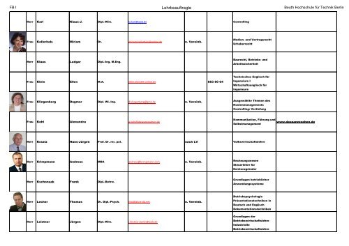 Lehrbeauftragte - Beuth Hochschule fÃ¼r Technik Berlin