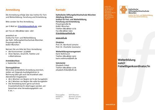 Anmeldung Kontakt Weiterbildung zum/r Freiwilligenkoordinator/in