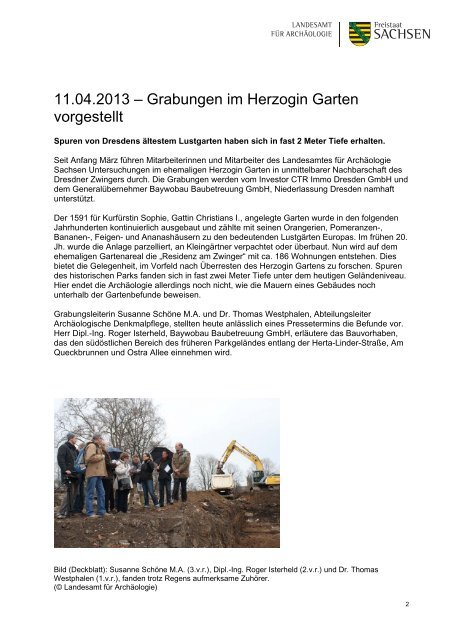 Grabungen im Herzogin Garten vorgestellt - Landesamt fÃ¼r ...