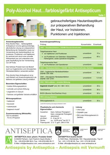 Produktinformation Poly-Alcohol Haut-Antisepticum - antiseptica