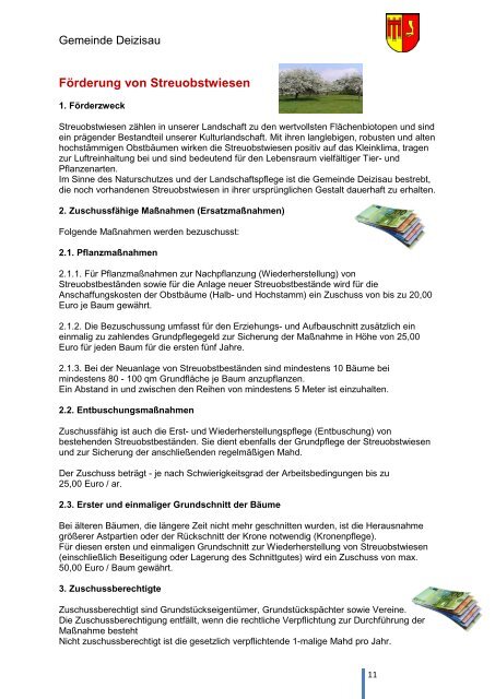 FÃ¶rderprogramme Umwelt - Gemeinde Deizisau