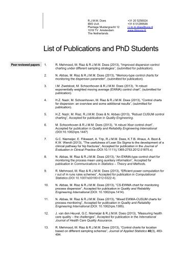 List of Publications and PhD Students - IBIS UvA