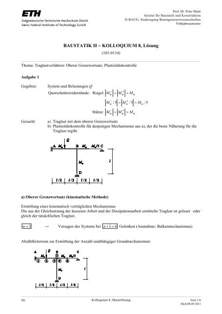 Musterlösung Kolloquium 08 - Institut für Baustatik und Konstruktion