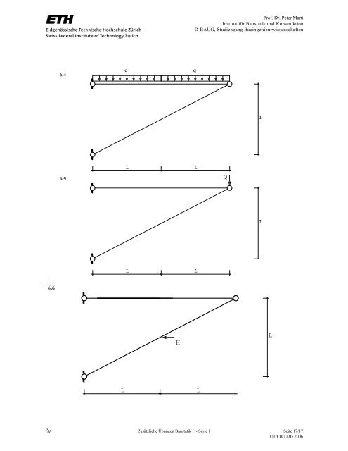 zusätzliche übungen baustatik i - Institut für Baustatik und Konstruktion