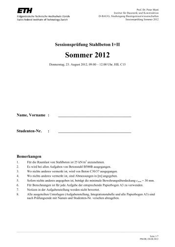 Prüfung Sommer 2012 - Institut für Baustatik und Konstruktion