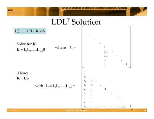 Solution of Equilibrium Equations in Static Analysis: LDLT Solution ...
