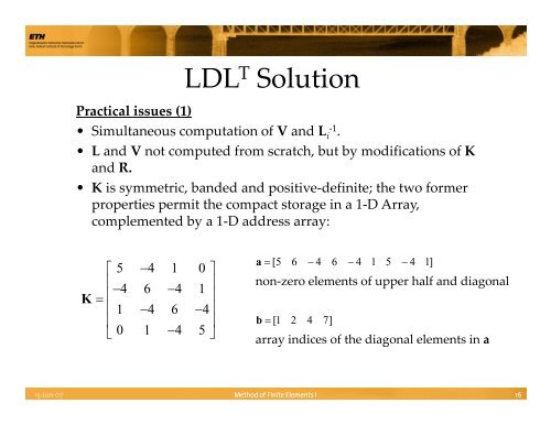 Solution of Equilibrium Equations in Static Analysis: LDLT Solution ...