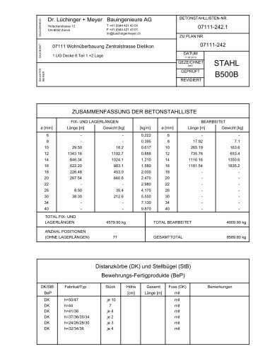 Betonstahlliste