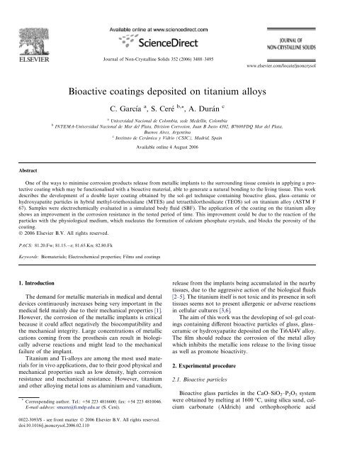 Bioactive coatings deposited on titanium alloys - IBMC