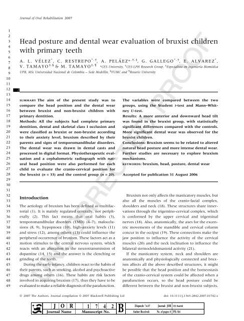 Head posture and dental wear evaluation of bruxist children ... - IBMC