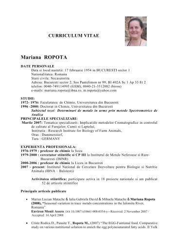 CURRICULUM VITAE Mariana ROPOTA - IBNA