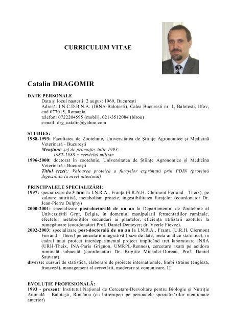 CURRICULUM VITAE Catalin DRAGOMIR - IBNA