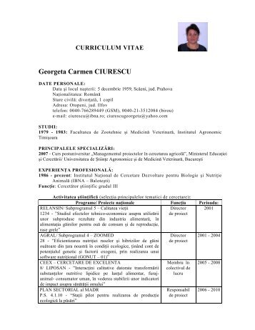 CURRICULUM VITAE Georgeta Carmen CIURESCU - IBNA