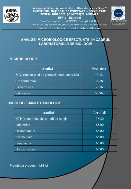 Lista de preturi - IBNA