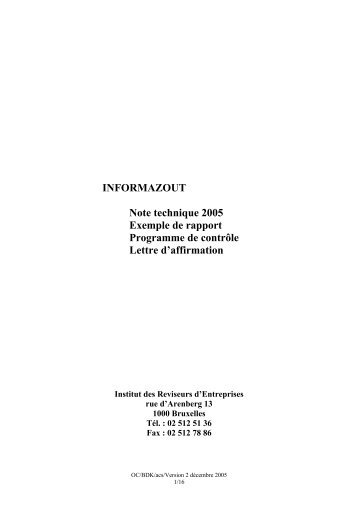 INFORMAZOUT Note technique 2005 Exemple de rapport ... - IBR