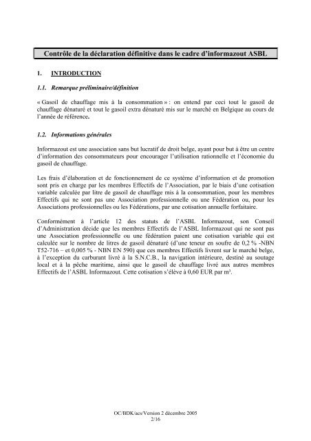 INFORMAZOUT Note technique 2005 Exemple de rapport ... - IBR