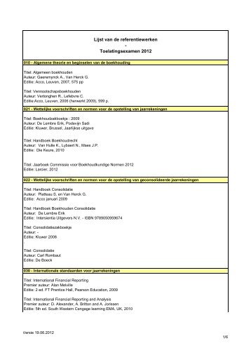 Lijst van de referentiewerken - Toelatingsexamen 2012 - IBR