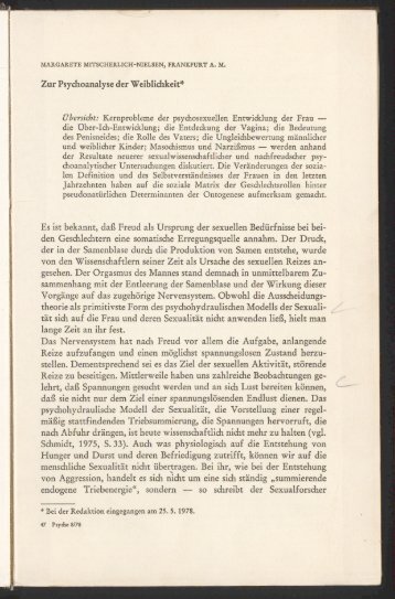 Zur Psychoanalyse der W eiblichkeit~Â· Es ist bekannt, daÃŸ Freud als ...