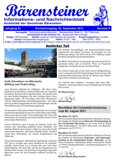 Informations- und Nachrichtenblatt - BÃ¤renstein im oberen Erzgebirge
