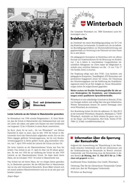 Mitteilungsblatt KW 19/2013 - Gemeinde Winterbach