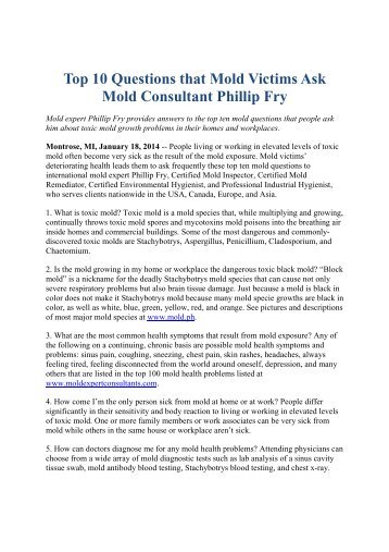 Top 10 Questions that Mold Victims Ask Mold Consultant Phillip Fry