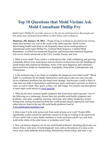 Top 10 Questions that Mold Victims Ask Mold Consultant Phillip Fry