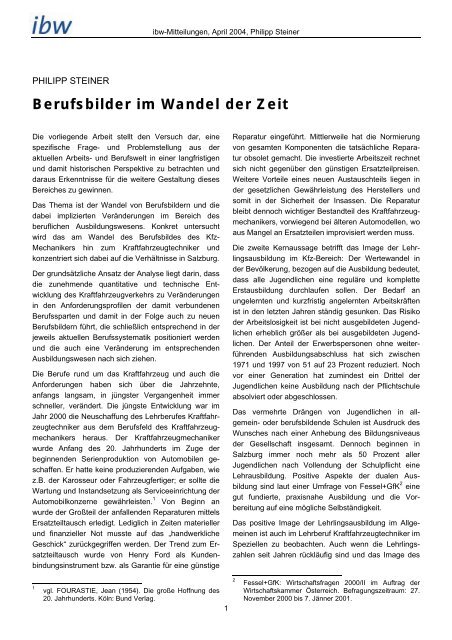 Berufsbilder Im Wandel Der Zeit - Ibw