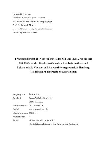 Erfahrungsbericht Ã¼ber das von mir in der Zeit - Institut fÃ¼r Berufs ...