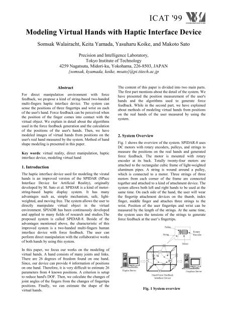 Modeling Virtual Hands with Haptic Interface Device - ICAT