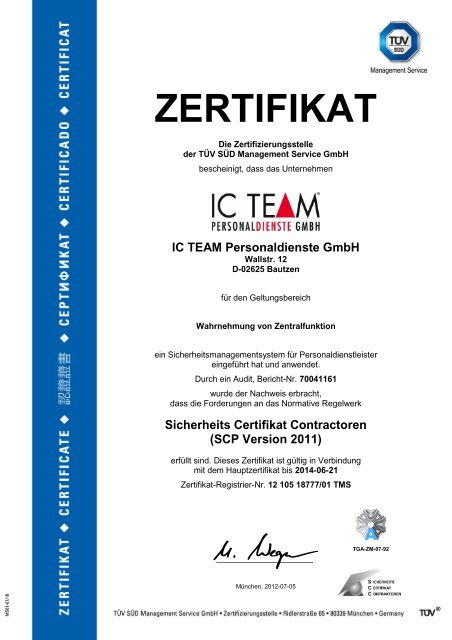 SCP-Version 2011-Zertifikat zum download - IC TEAM