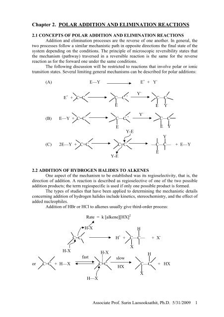 Chapter 2. POLAR ADDITION AND ELIMINATION REACTIONS