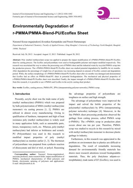 Environmentally Degradation of r-PMMA/PMMA-Blend-PU/Ecoflex ...