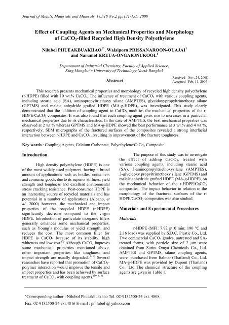 Effect of Coupling Agents on Mechanical Properties and Morphology ...