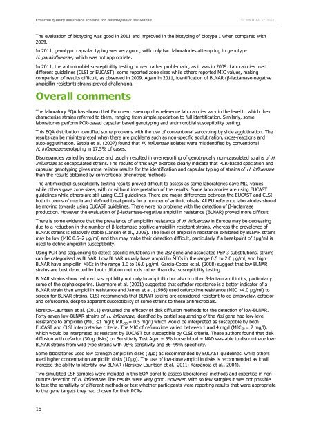 External quality assurance scheme for Haemophilus influenzae 2011